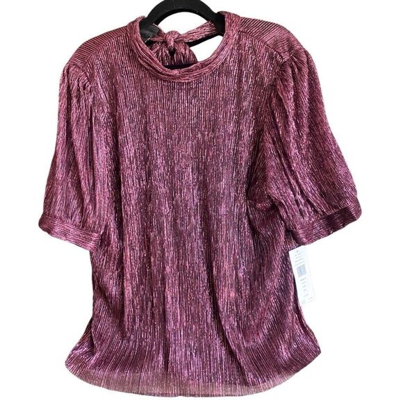 NWT Nordstrom Short Sleeve Pink Metallic Blouse with tie behind Neck. Size XXL - Picture 1 of 8